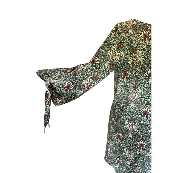Morris & Co x H&M Dress | Green Floral Print | Bell Sleeve Tie Detail | Size 6 - Picture 6 of 8